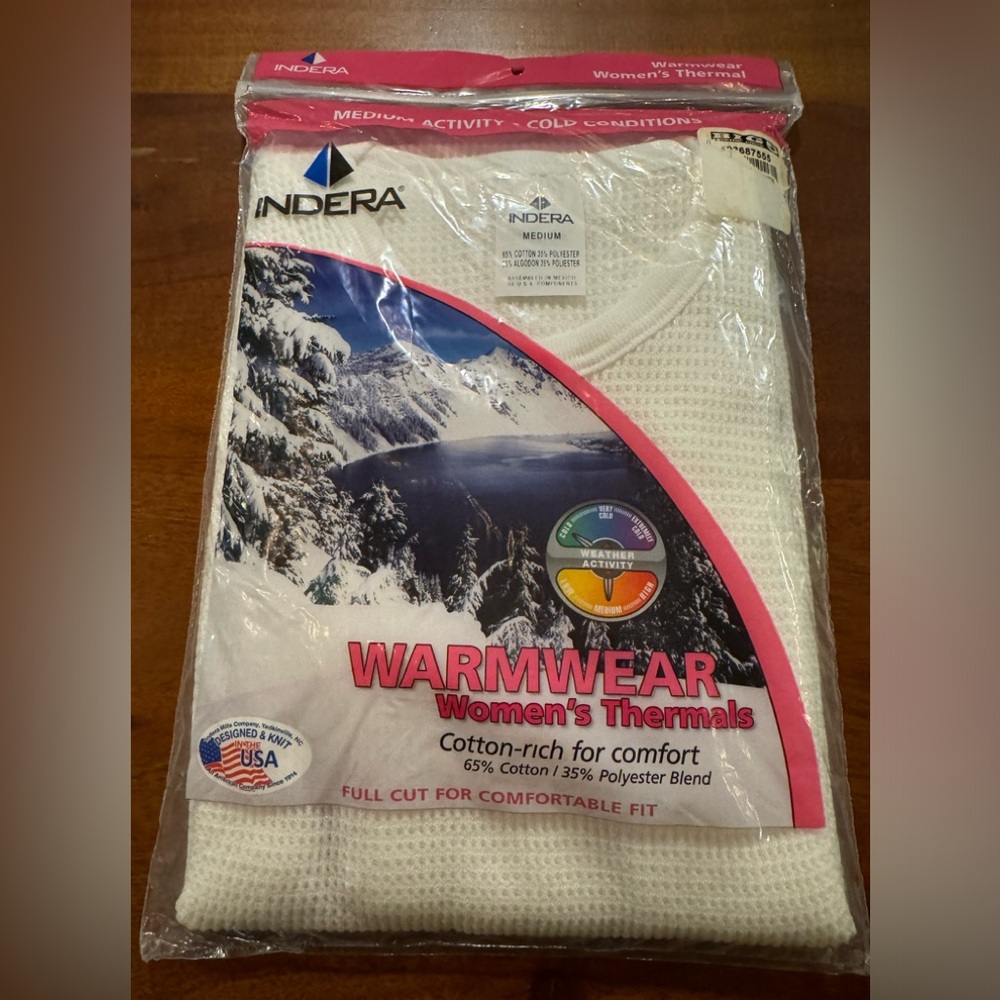 Indera Women’s White Warmwear Medium Activity Thermal Long Sleeve Sz M - NEW